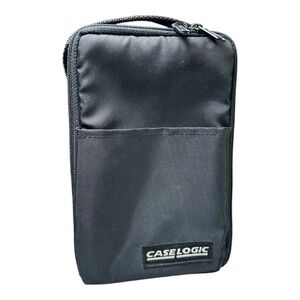 Vtg Case Logic 11 CD Hard Carrying Storage Case Black W/ Handle Front Pocket Zip